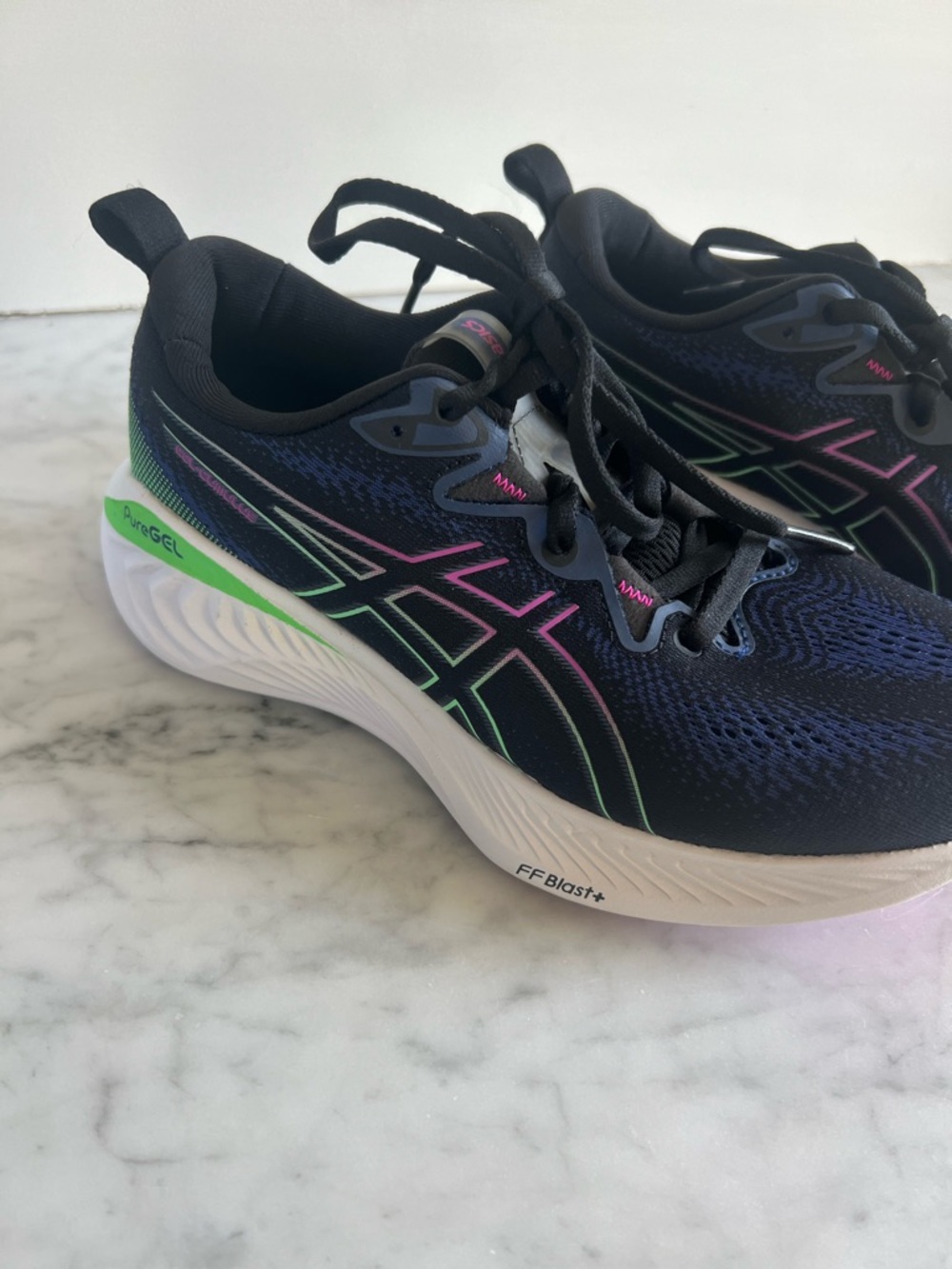 ASICS Cumulus Running Shoes with black, blue Green and Pink Accents - Picture 4 of 7